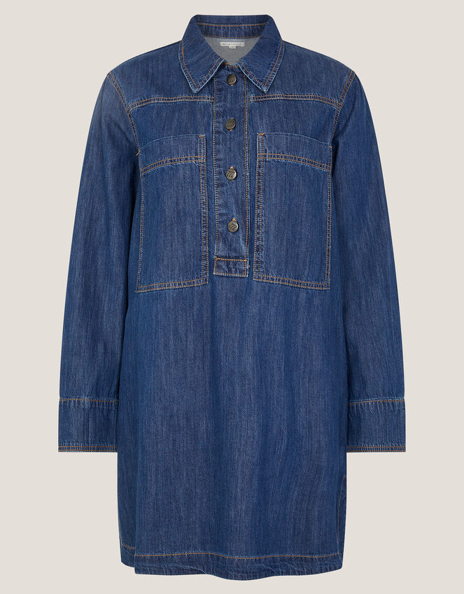 Nara Denim Tunic Shirt Dress, Blue (MID AUTHENTIC BLUE), large