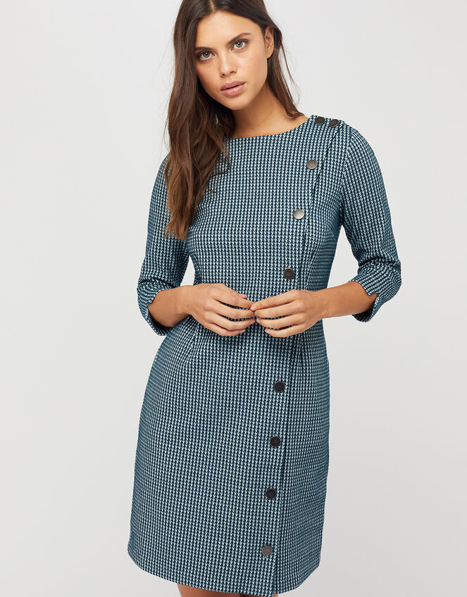 Henny Houndstooth Jacquard Dress, Teal (TEAL), large