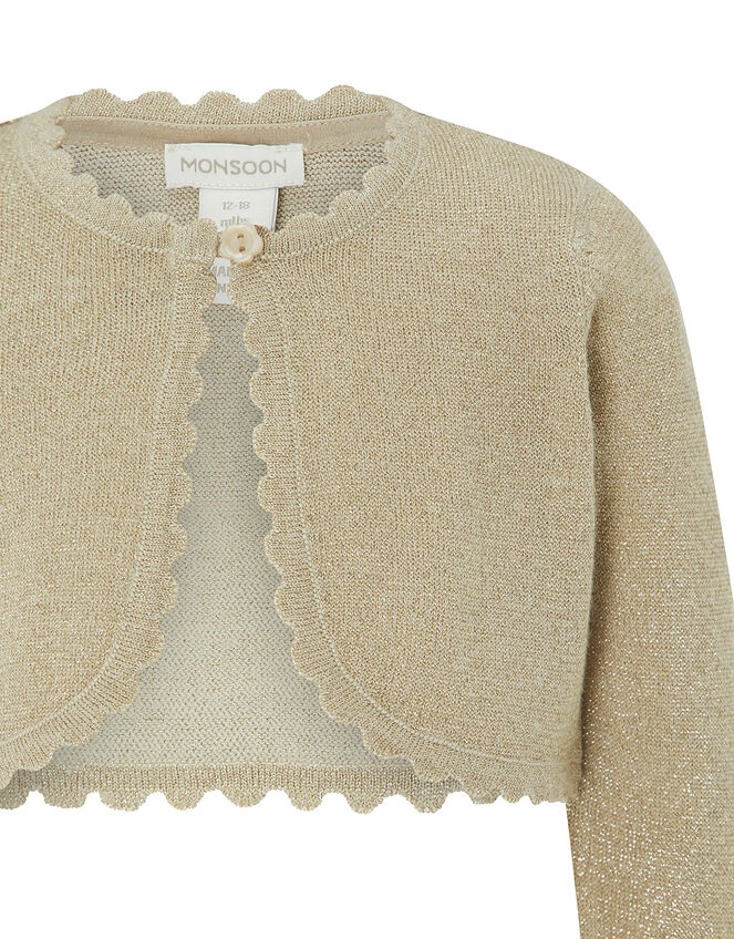 Baby Niamh Cropped Sparkle Knitted Cardigan, Gold (GOLD), large