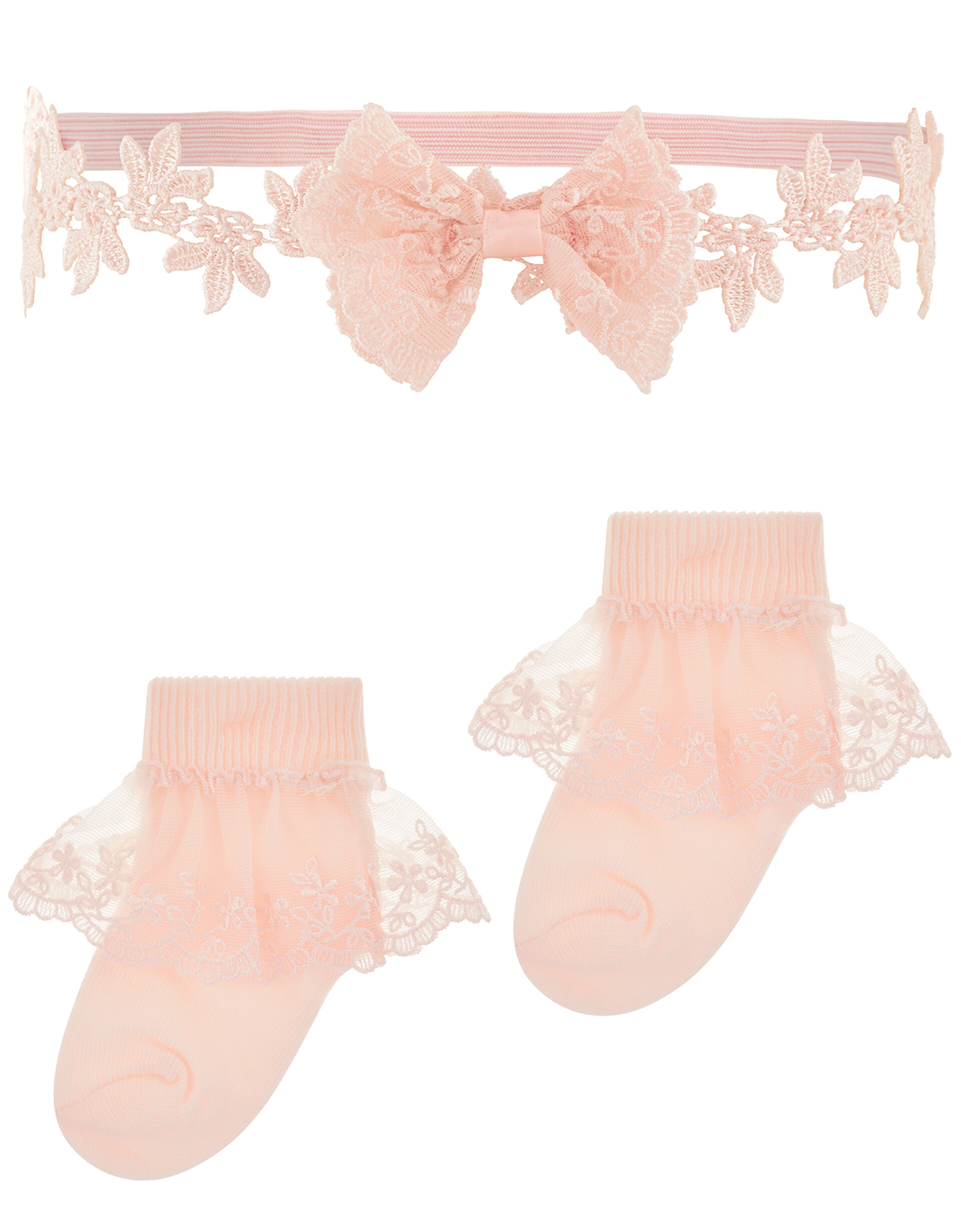 Baby Lacey Butterfly Sock and Bando Set, Pink (PINK), large