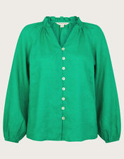 Reine Frill Linen Blouse, Green (GREEN), large