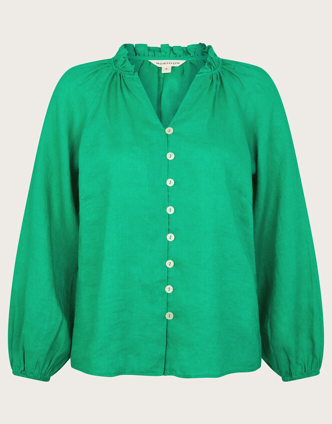 Reine Frill Linen Blouse, Green (GREEN), large