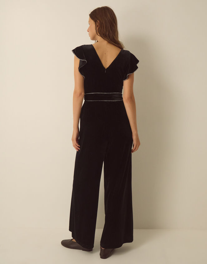 Dionne V-Neck Velvet Jumpsuit, Black (BLACK), large