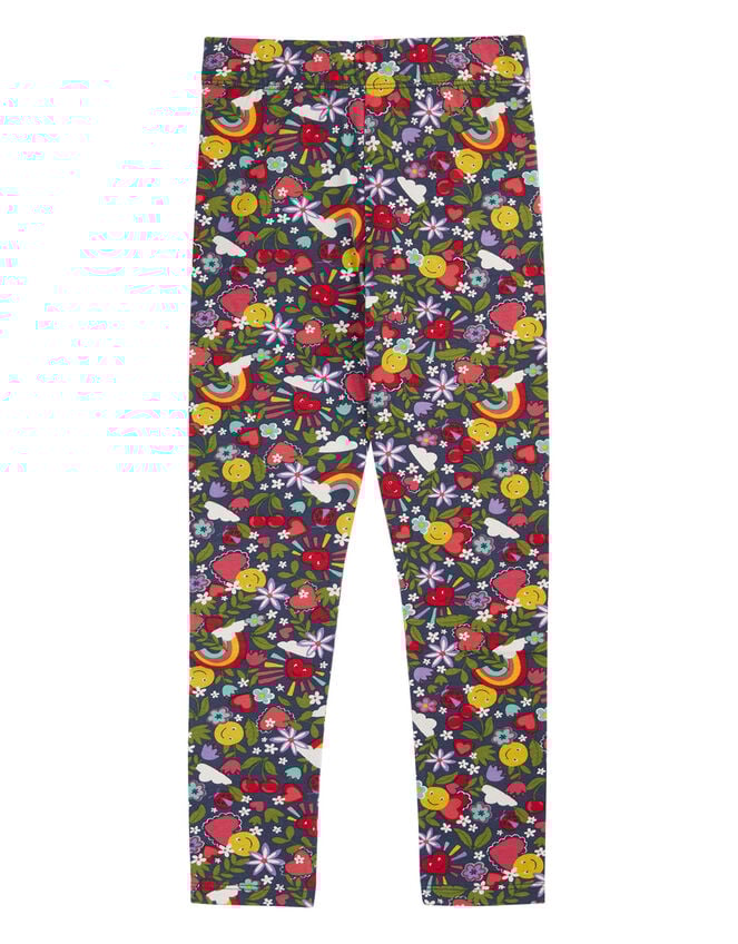 Frugi Leona Heart Print Leggings , Blue (NAVY), large