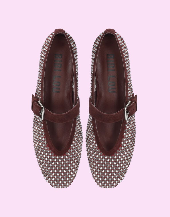 Bibi Lou Stud Mesh Ballet Flats, Red (BURGUNDY), large