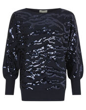 Sequin Animal Knit Jumper with LENZING™ ECOVERO™, Blue (NAVY), large