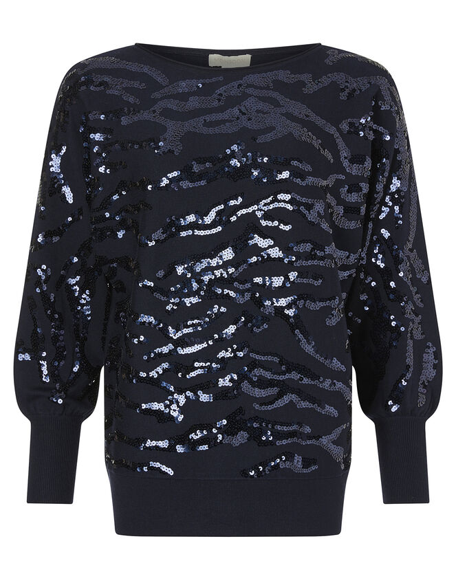 Sequin Animal Knit Jumper with LENZING™ ECOVERO™, Blue (NAVY), large