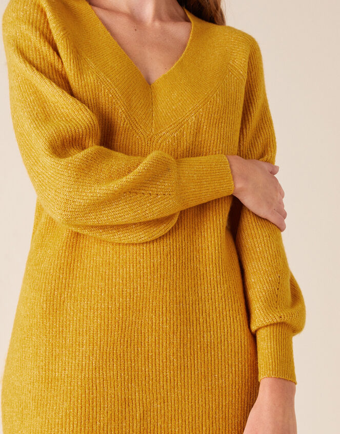 Ribbed Knit Dress, Yellow (OCHRE), large