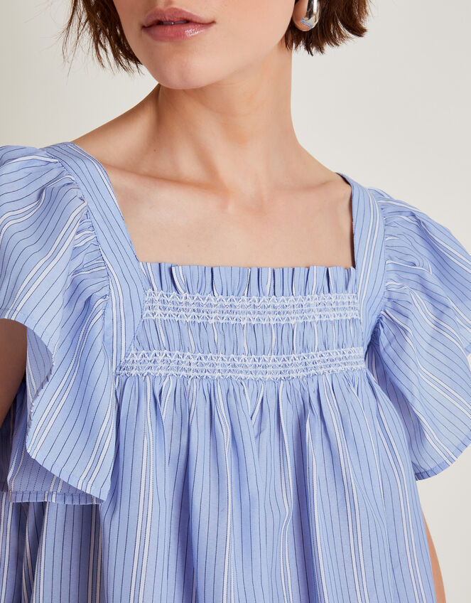 Dora Smock Frill Mini Dress, Blue (BLUE), large