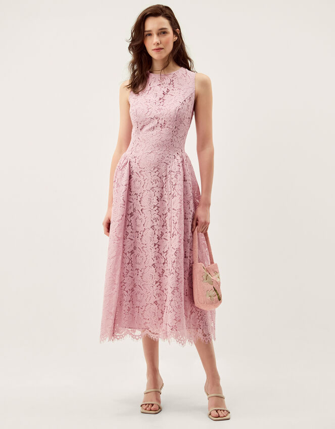 Lydia Sleeveless Lace Midi Dress Pink