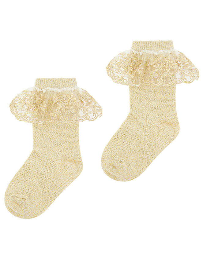 Baby Flower Scallop Lace Ankle Socks, Gold (GOLD), large