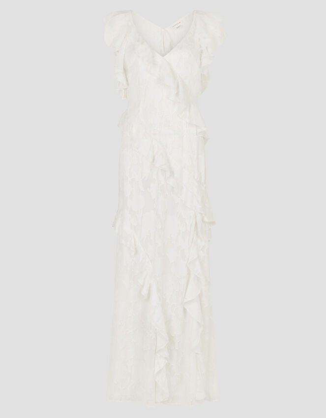 Remi V-Neck Ruffle Maxi Wedding Dress, Ivory (IVORY), large