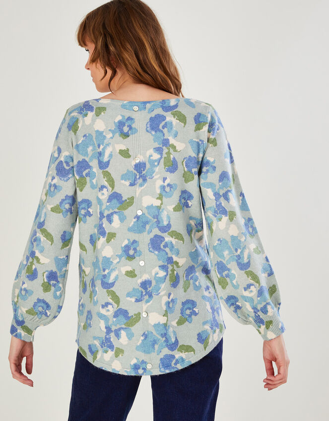 Button Back Detail Printed Jumper , Blue (BLUE), large