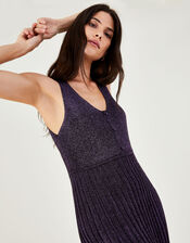 Metallic Midi Halter Neck Dress with Recycled Polyester, Purple (PURPLE), large