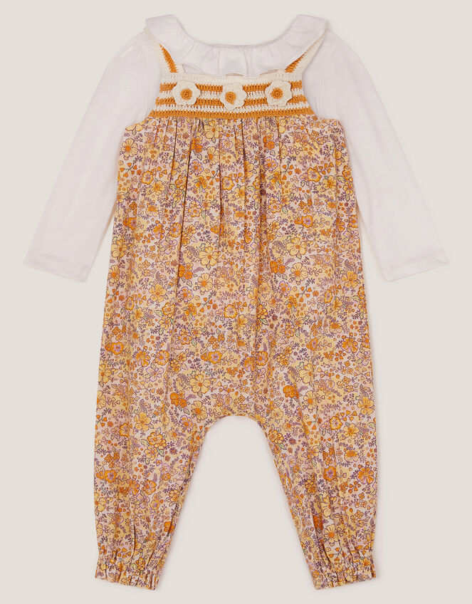 Baby Frill Blouse and Floral Romper Set, Yellow (YELLOW), large