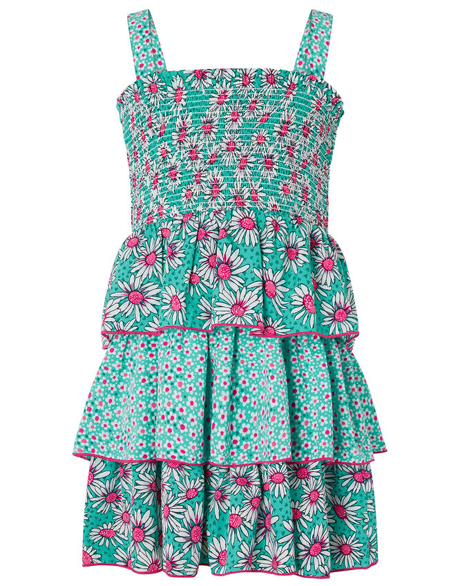 Daisy Print Tiered Dress, Green (GREEN), large