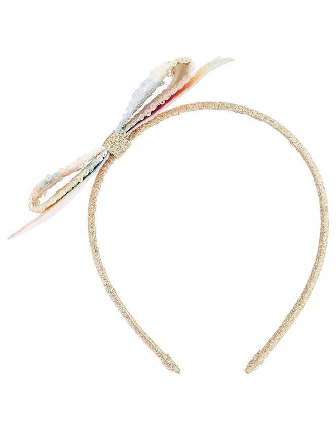Sara Striped Bow Glitter and Sequin Headband, , large