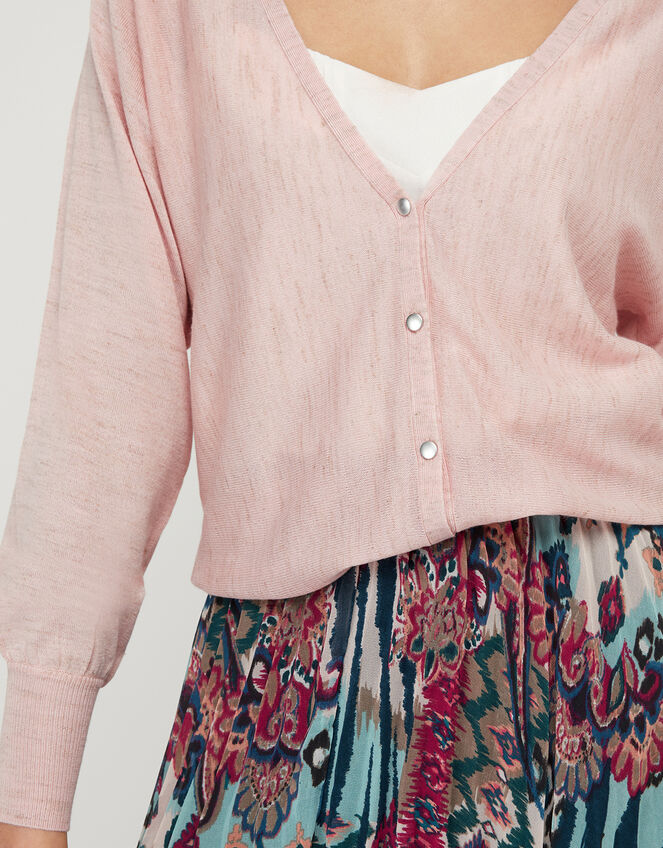 Briyanna Blouson Cardigan in Linen Blend, Pink (BLUSH), large