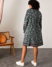 Floral Print Bead Jersey Short Dress, Green (GREEN), large