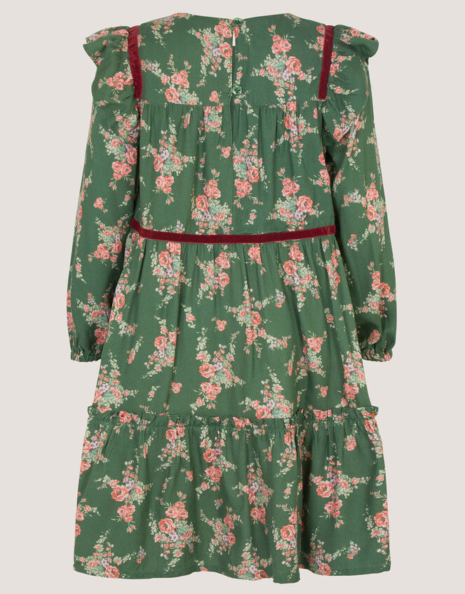 Long Sleeve Floral Print Dress, Green (GREEN), large