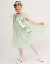 Winnie Satin Bow Party Dress, Green (SAGE), large