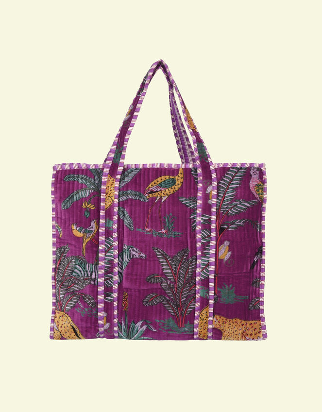 Conscious Yoga Collective Velvet Jungle Print Tote Bag, Purple (PURPLE), large