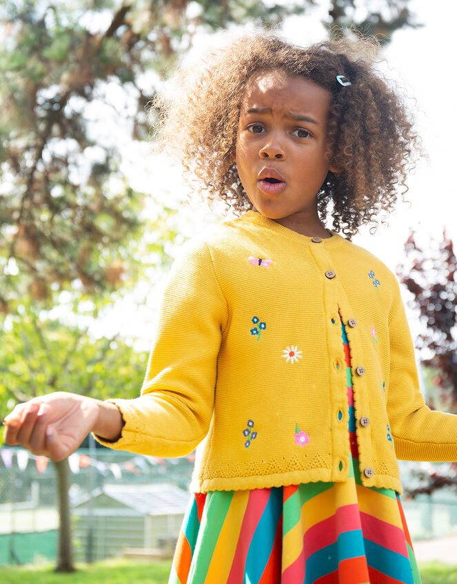 Frugi Maia Embroidered Cardigan, Yellow (YELLOW), large