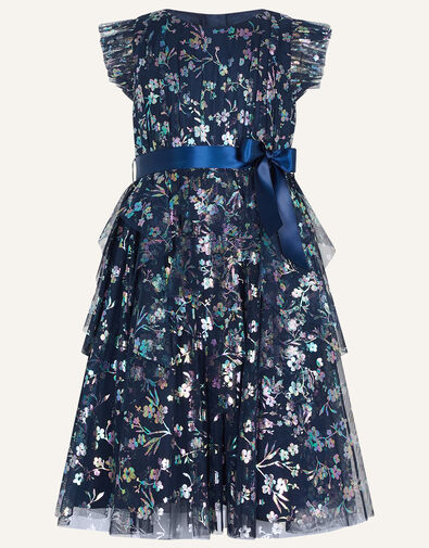 Floral Foil Print Dress Blue, Blue (NAVY), large
