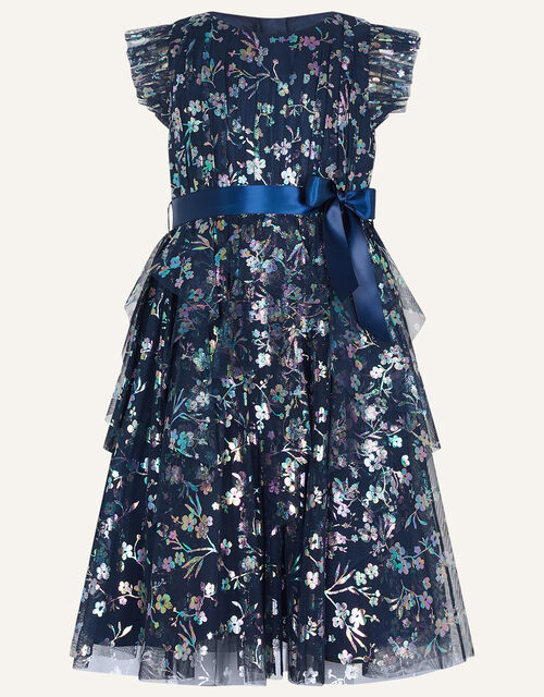 Floral Foil Print Dress, Blue (NAVY), large