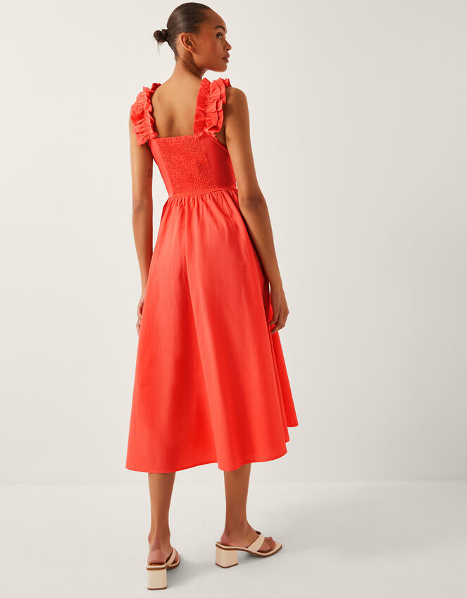 Maria Sleeveless Ruffle Midi Dress, Orange (CORAL), large