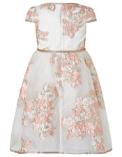 Vanda Organza Jacquard Dress with Glitter Belt, Orange (PEACH), large