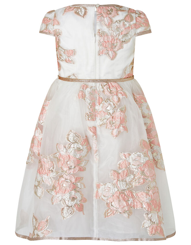 Vanda Organza Jacquard Dress with Glitter Belt, Orange (PEACH), large