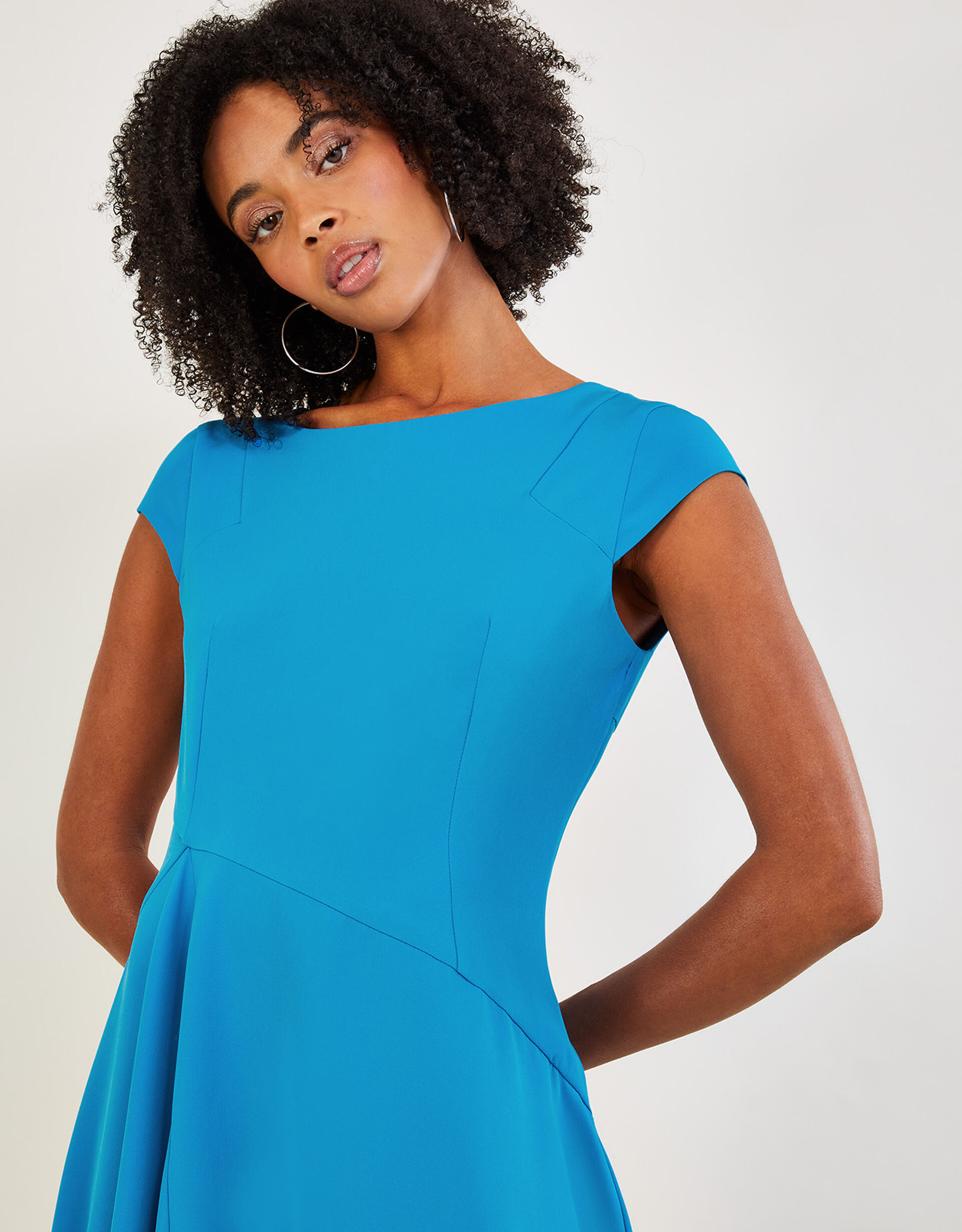 Structured High Neck Midi Dress Dark Blue