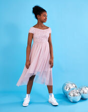 Abigail Sequin Bardot Prom Dress, Pink (PINK), large