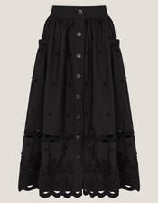 Esme Floral Appliqué Midi Skirt, Black (BLACK), large