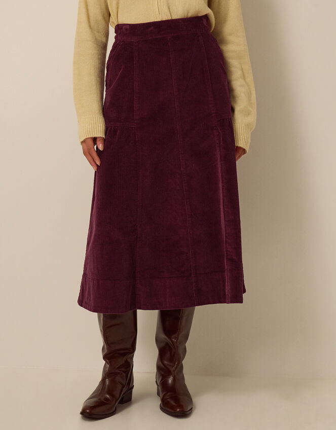 Yasmin Corduroy Midi Skirt, Red (BURGUNDY), large