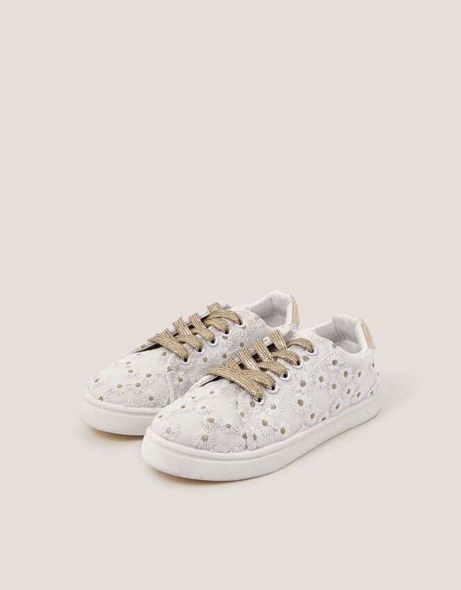 Floral Embroidered Trainers, Gold (GOLD), large