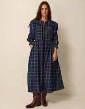 Ruth Check Corduroy Midi Dress, Blue (NAVY), large