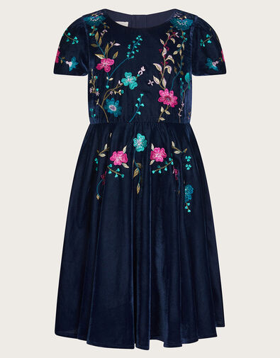 Vera Embroidered Velvet Dress, Blue (NAVY), large