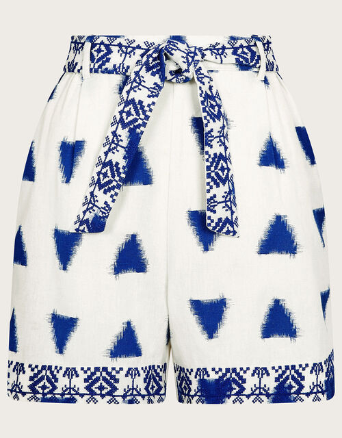 Premium Embroidered Ikat Print Shorts, Blue (BLUE), large