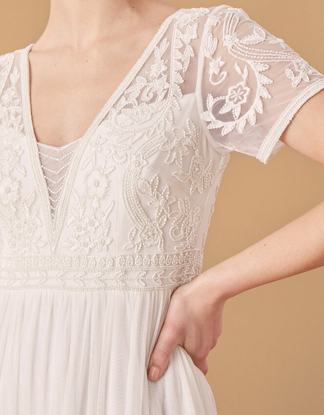 Beth Beaded Floral Plunge Bridal Dress, Ivory (IVORY), large
