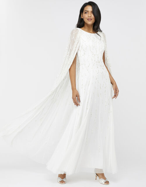 Naomi Embellished Cape Bridal Gown, Ivory (IVORY), large