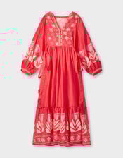 East Melba Print Long Sleeve Midi Dress, Orange (CORAL), large