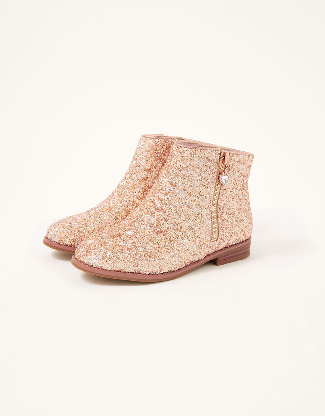 Side Zip Glitter Boots, Gold (ROSE GOLD), large