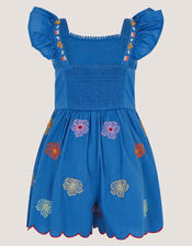 Floral Embroidered Scallop Playsuit, Blue (BLUE), large