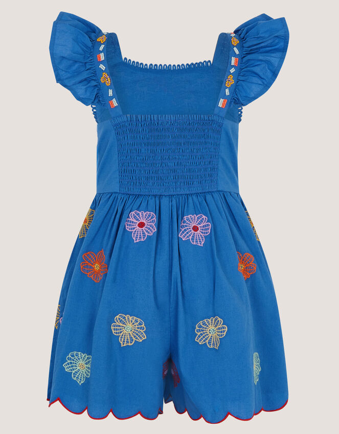Floral Embroidered Scallop Playsuit, Blue (BLUE), large