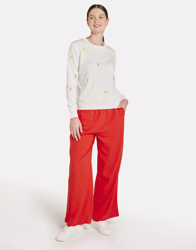 Wispr Lobster Embroidered Crew Neck Jumper, White (WHITE), large
