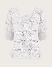 Crochet V-Front V-Back Jumper in Sustainable Cotton, Natural (NATURAL), large
