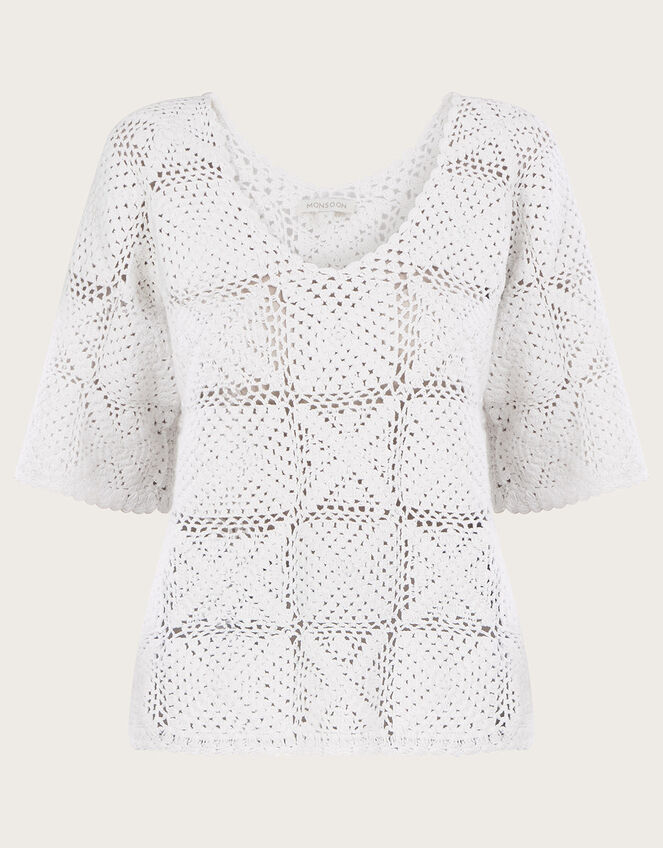 Crochet V-Front V-Back Jumper in Sustainable Cotton, Natural (NATURAL), large