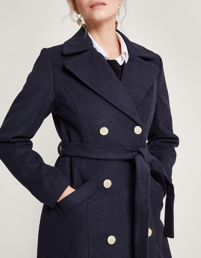 Lola Belted Wool Trench Coat Blue Women's Coats Monsoon UK.